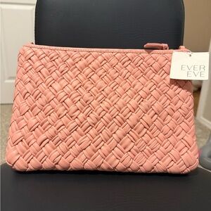 Clare V Puffy Woven Leather Clutch with Tabs in blush pink NWT